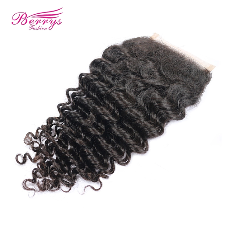 Transparent Closure 4*4 Brazilian Deep Wave Virgin Hair Free Part Closure Bleached Knots Unprocessed Human Berrys Fashion Hair