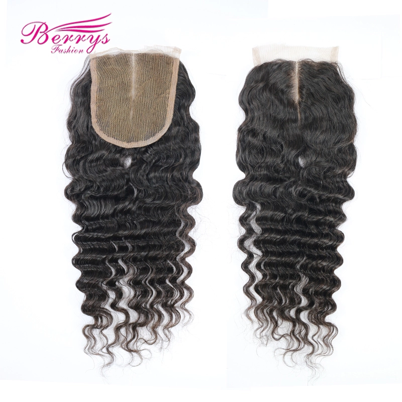 Transparent Closure 4*4 Brazilian Deep Wave Virgin Hair Free Part Closure Bleached Knots Unprocessed Human Berrys Fashion Hair