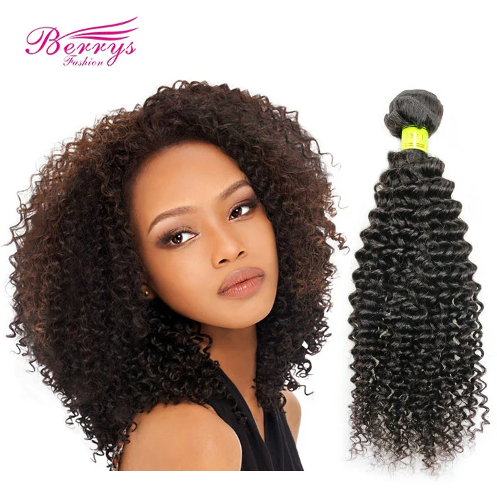 1pc Kinky Curly Unprocessed Yellow Band Virgin Hair 10-30inch Natural Color Human Hair Extension