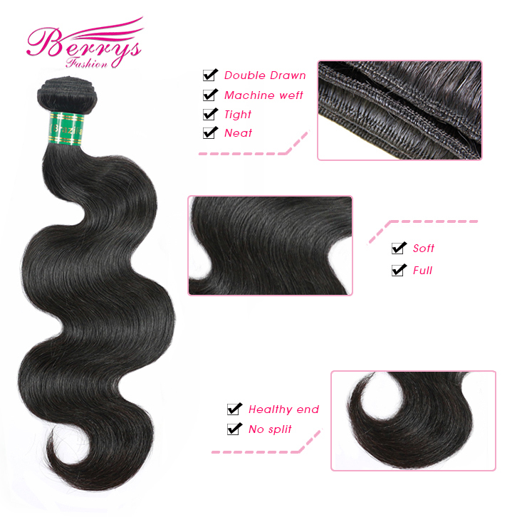 4pcs Brazilian Body Wave Virgin Human Hair with 1pc Lace Closure Free/Middle Part with Bleached Knots