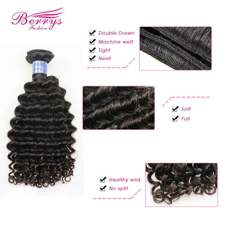 10-30inch Wholesale 5pcs/lot Indian Deep Wave/Curly Virgin Hair Good Quality Unprocessed Human Hair Berrysfashion Yellow Band Hair