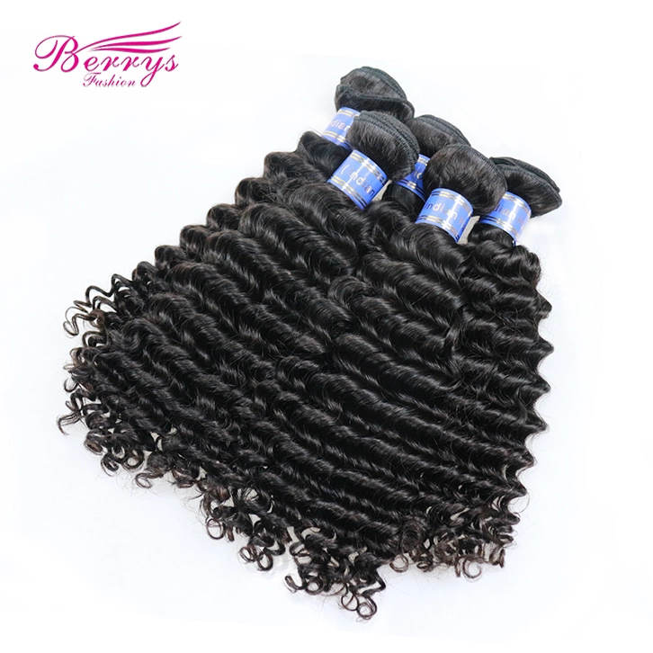 10-30inch Wholesale 5pcs/lot Indian Deep Wave/Curly Virgin Hair Good Quality Unprocessed Human Hair Berrysfashion Yellow Band Hair