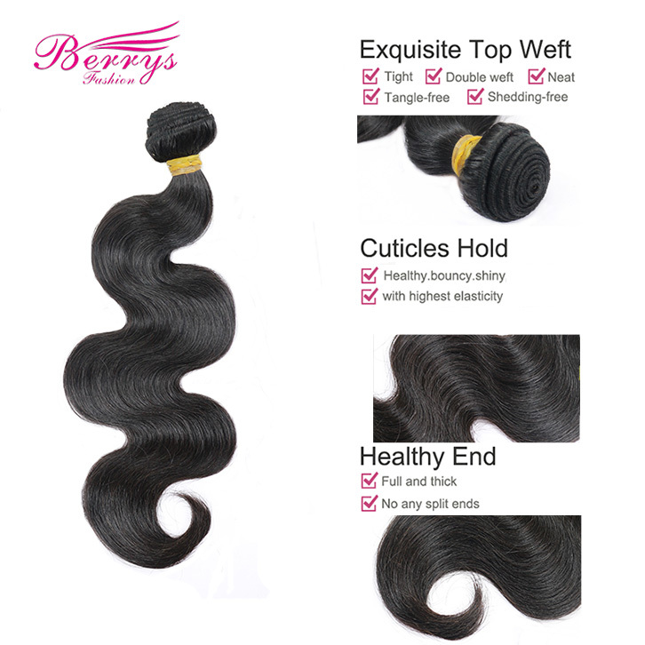 7A Grade 1pc Brazilian Body Wave 100% Human Hair Berrys Fashion Remy Hair