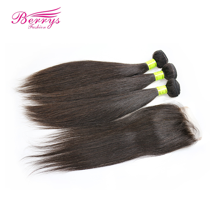 Berrys Fashion Hair 3 Bundles Malaysian Virgin Hair Straight with 4x4 Lace Closure Unprocessed Peerless Hair Extension