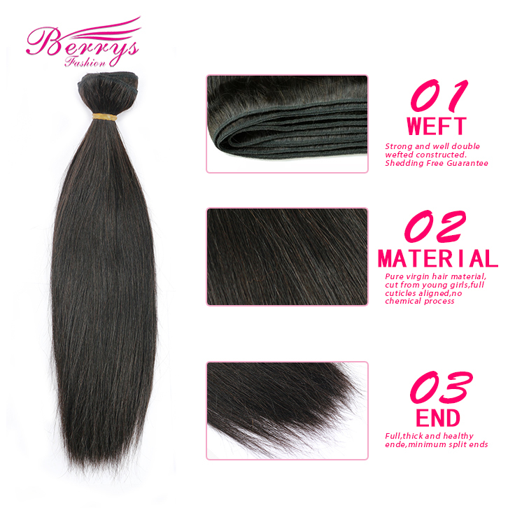 7A Grade 1pc Brazilian Straight 100% Human Hair Berrys Fashion Remy Hair