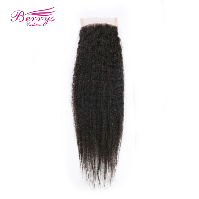 Lace Frontal Closure 4*4 Brazilian Kinky Straight 100% Virgin Hair Free Part Closure Bleached Knots Unprocessed Human Hair Berrys Fashion