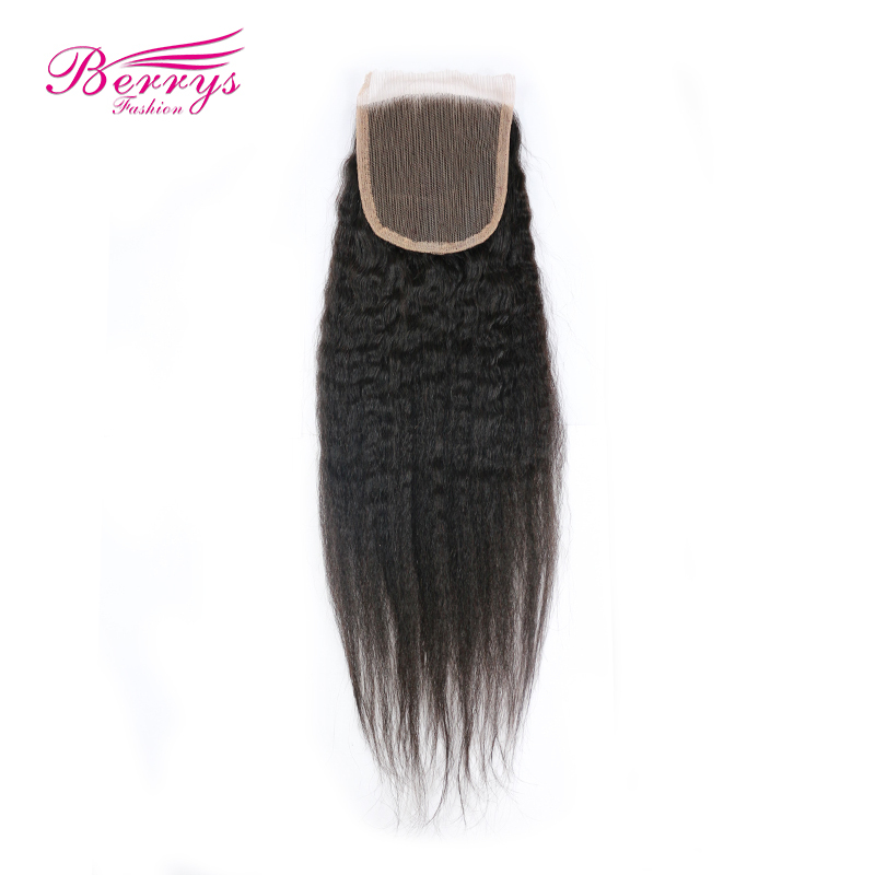 Lace Frontal Closure 4*4 Brazilian Kinky Straight 100% Virgin Hair Free Part Closure Bleached Knots Unprocessed Human Hair Berrys Fashion