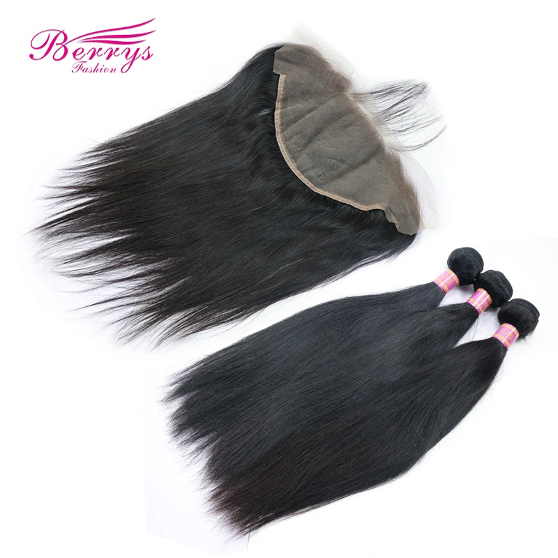 Peruvian Straight Human Hair + Lace Frontal 13*6 Virgin Hair Straight 3pcs with 1pc Top Lace Frontal Unprocessed Berrys Hair Products