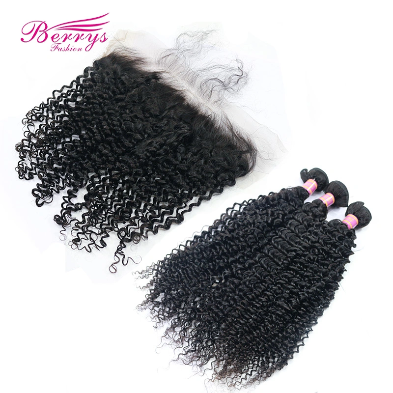 New Arrival Peruvian Kinky Curly Human Hair + Lace Frontal 13*6 Virgin Hair 3pcs with 1pc Top Lace Frontal Unprocessed Best Quality Hair Weaves