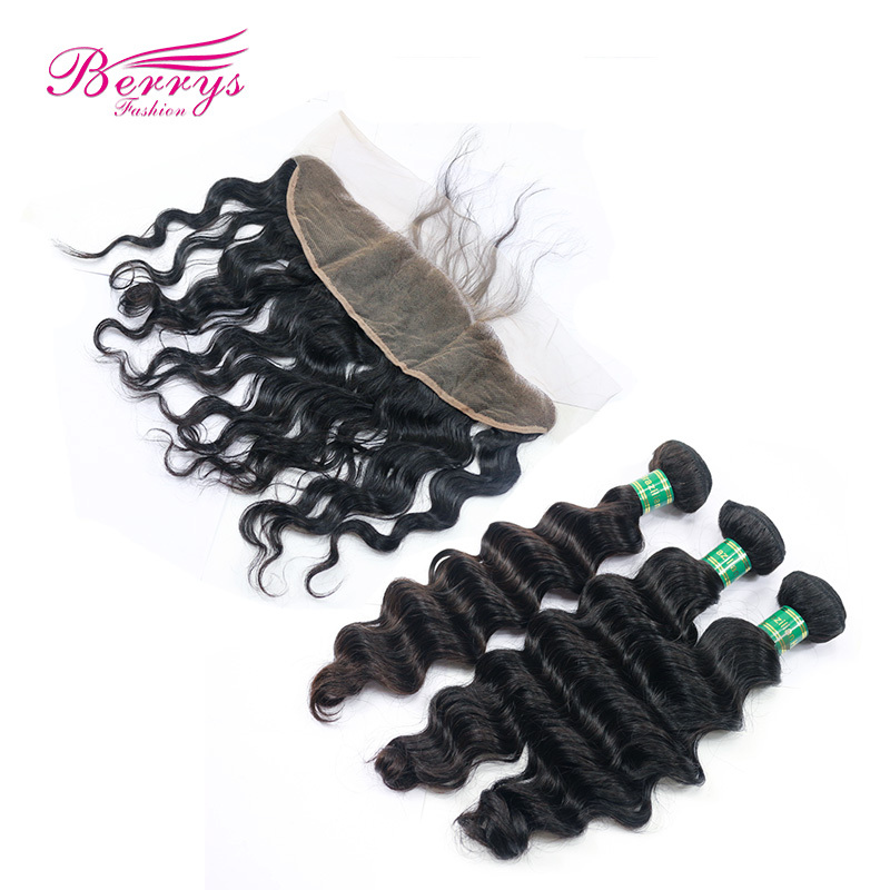 Pre Plucked 13*4 Lace Frontal with Brazilian 100% Virgin Hair loose Wave 3pcs Hair Natural Hair Top Quality Hair