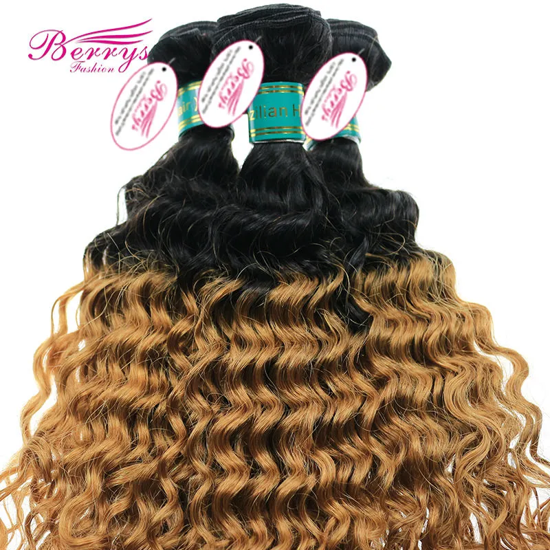 Ombre Hair Extension Brazilian Virgin Hair Deep Wave two tone1b&amp; #27 Color Hair 3pcs/lot