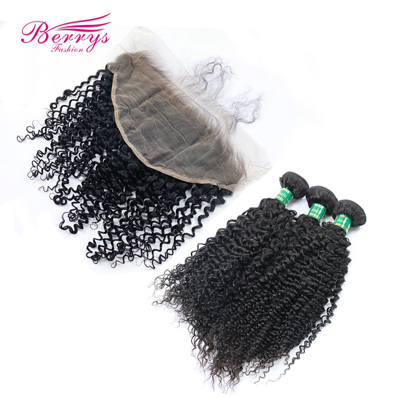 13*6 Lace frontal with Brazilian Virgin kinky curly 3pcs Hair, tight curl Hair Extensions TOP Qualit