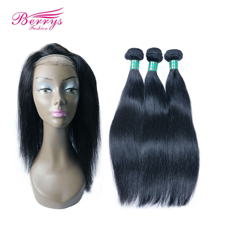 100% Virgin Human Hair Straight 3pcs Bundle with 1pcs 22*4 360 Lace Frontal