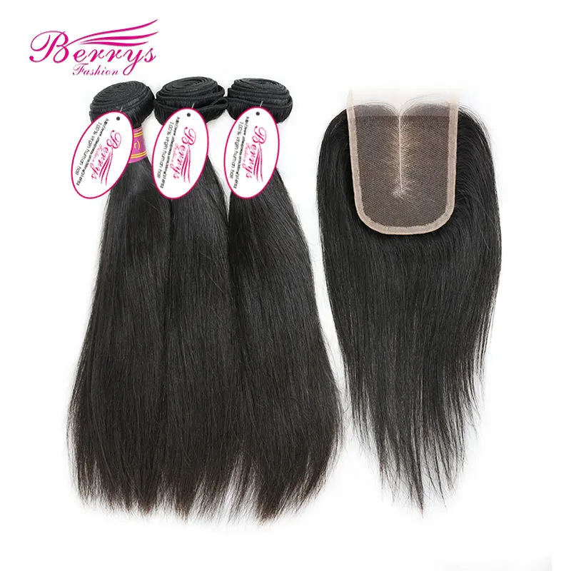 Berrys Fashion Pergin Hair 4 pcs Bunduvian Straight 100% Virle With 1pcs Free Part Closure