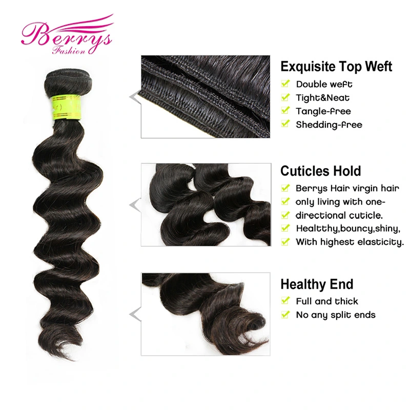 Loose Wave Remy human hair Machine double weft 1pcs/lot 10&quot;-26&quot; unprocessed hair Berrysfashion Hair