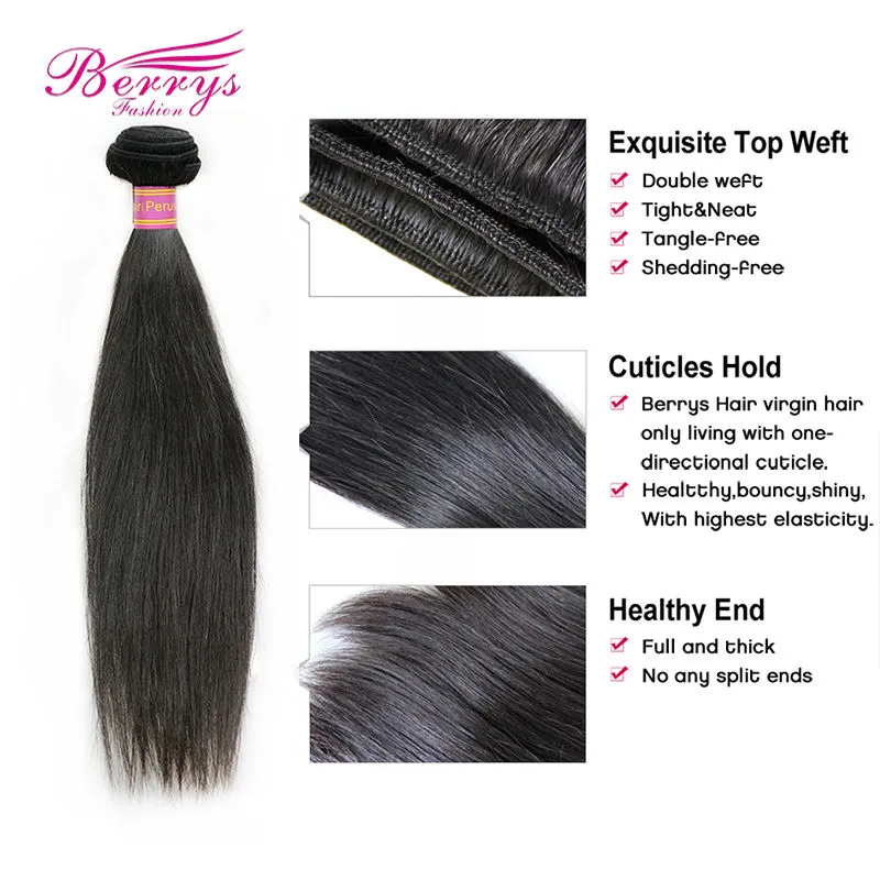 Berrys Fashion Pergin Hair 4 pcs Bunduvian Straight 100% Virle With 1pcs Free Part Closure