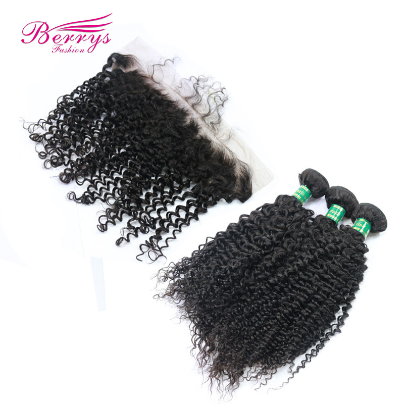 13*4 Lace Frontal Pre Plucked Brazilian Virgin Hair kinky Curly Hair 3pcs Hair Extensions