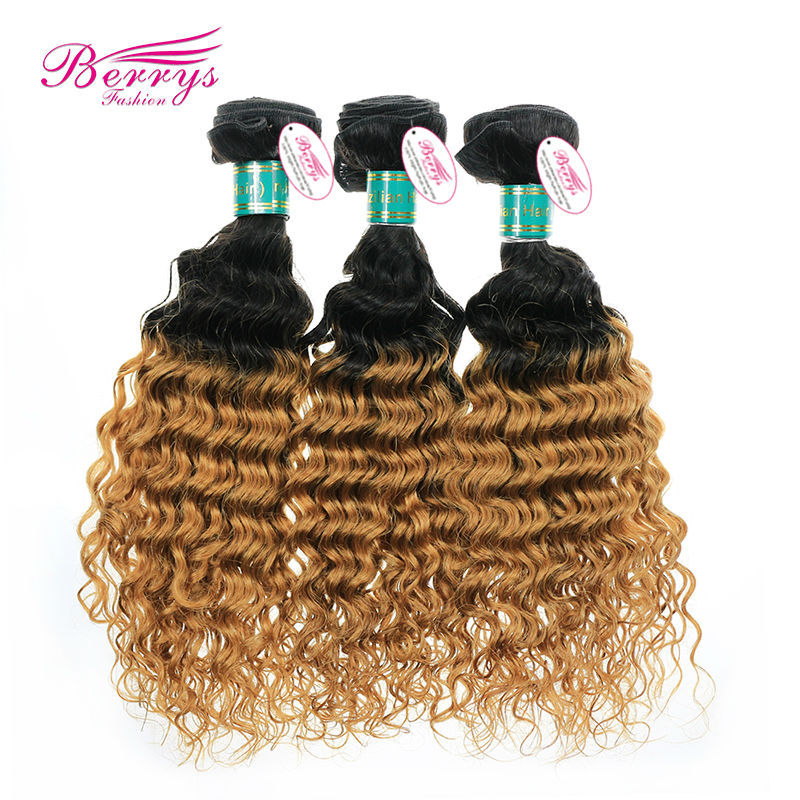 Ombre Hair Extension Brazilian Virgin Hair Deep Wave two tone1b&amp; #27 Color Hair 3pcs/lot