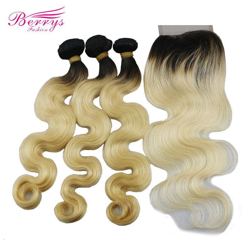 Berrys Fashion Hair 1B/613 Brazilian Body Wave Virgin Hair 3pcs with 1 pcs Closure