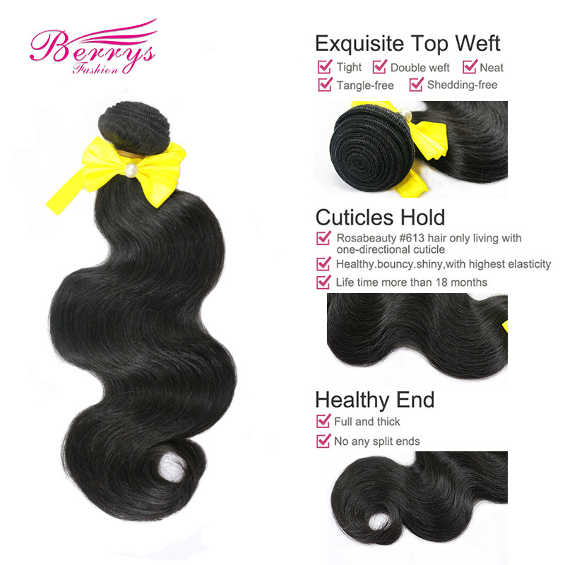 Sliver Band Remy Hair Body Wave 3pcs/lot 10in-28in natural color thick and soft Berrysfashion Hair Products