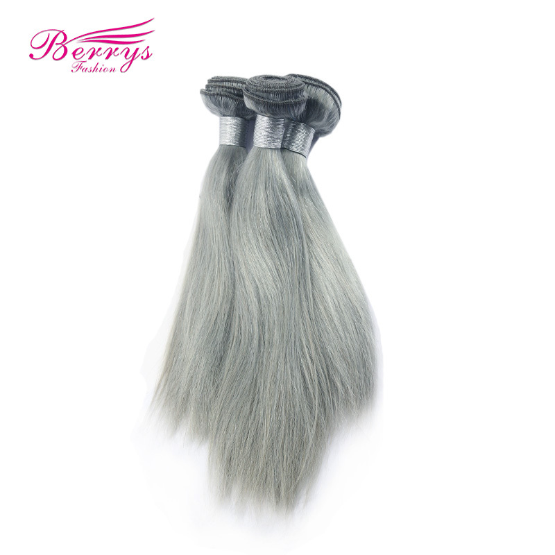 Silky Silver Grey straight Hair Brazilian Remy hair 12&quot;-24&quot; Berrys Fashion Hair Products 3pcs/lot