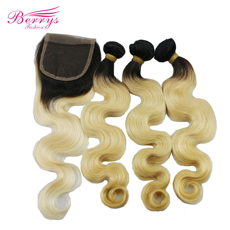 Berrys Fashion Hair 1B/613 Brazilian Body Wave Virgin Hair 3pcs with 1 pcs Closure