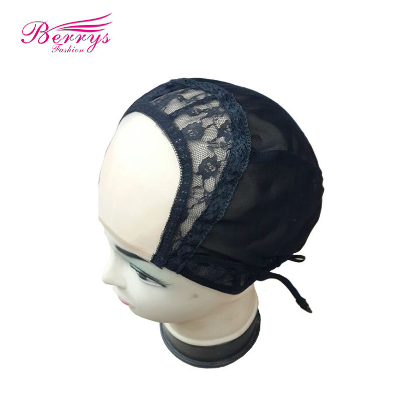Beauty Black Color Wigs Lace Wig Cap U Part for Wig Makig with Adjustable Straps on Back Average Size Black