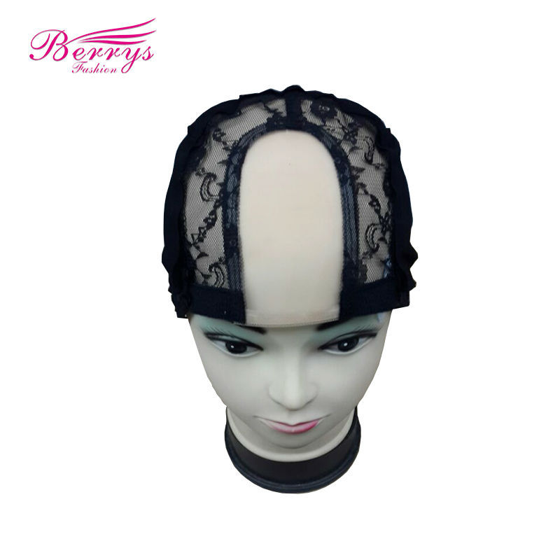 Beauty Black Color Wigs Lace Wig Cap U Part for Wig Makig with Adjustable Straps on Back Average Size Black