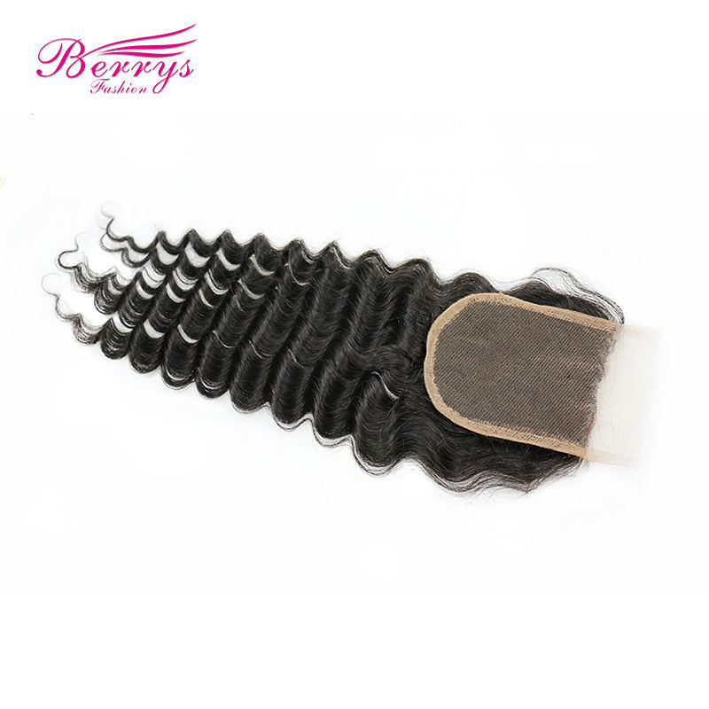 Berrys Fashion Hair Products Brazilian virgin hair lace closure deep wave 4*4inches Natural color