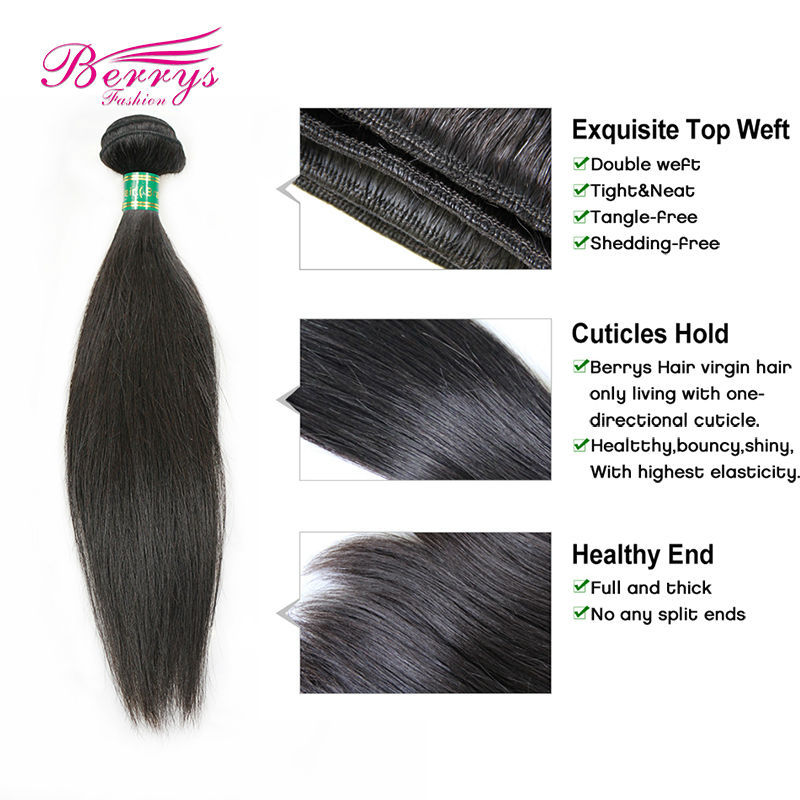 Brazilian Straight Human Hair 2 Bundles + Lace 13*4Frontal 100% Unprocessed Berrys Hair Product no Tnagle No Shedding