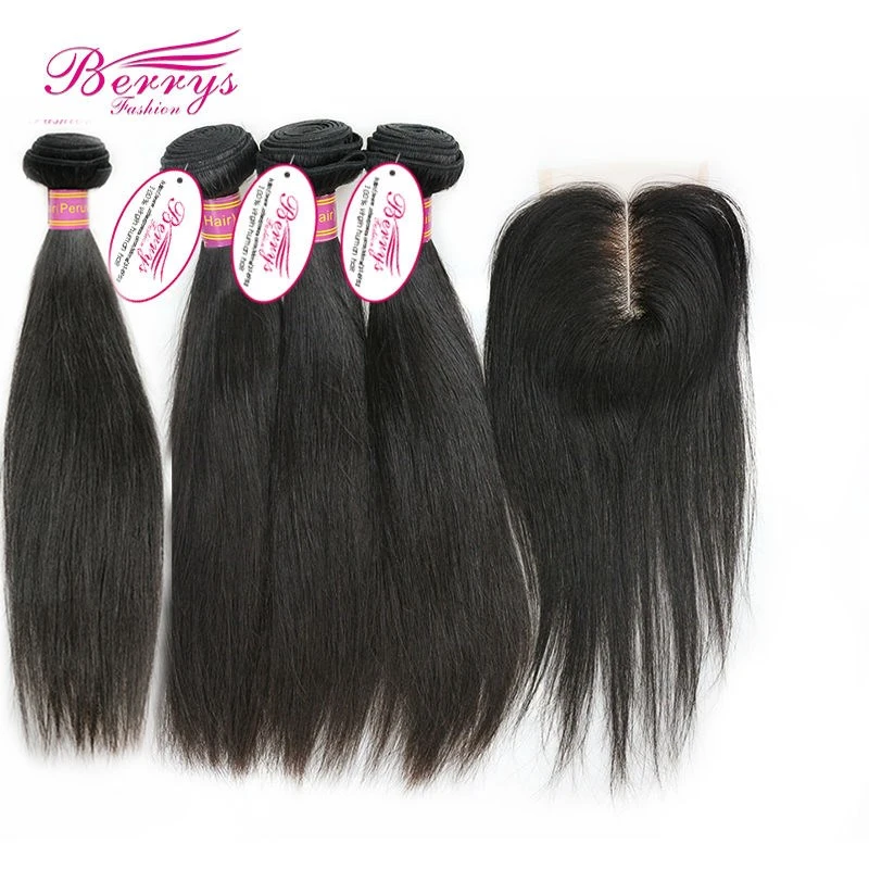 Berrys Fashion Pergin Hair 4 pcs Bunduvian Straight 100% Virle With 1pcs Free Part Closure