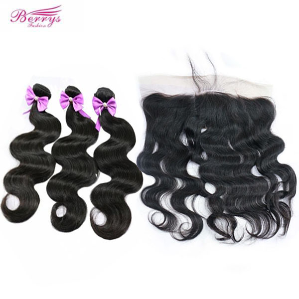 Pre-plucked Lace Frontal 13*4 with 3 pcs 100% Virgin Hair Body Wave Combodian bundles unprocessed Berrys Fashion Virgin Hair
