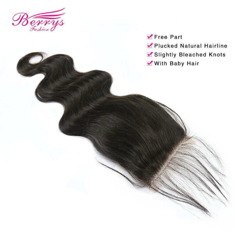 Berrysfashion Virgin Hair Body Wave Top Transparent Lace Closure