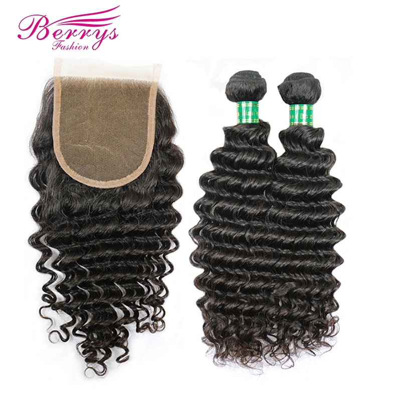 Brazilian Deep Wave Hair 2 Bundles +4*4 Closure Unprocessed Berrys 100% Virgin Human Hair Products