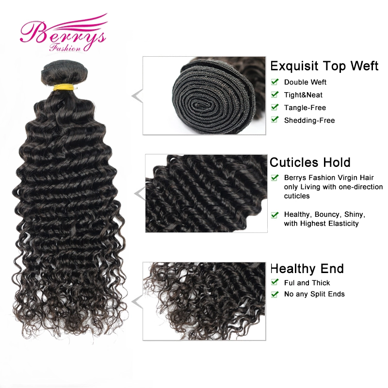 Good Quality Sliver Band 100% Human Hair Deep Wave 3 Bundles Unprocessed Berrysfashion Hair