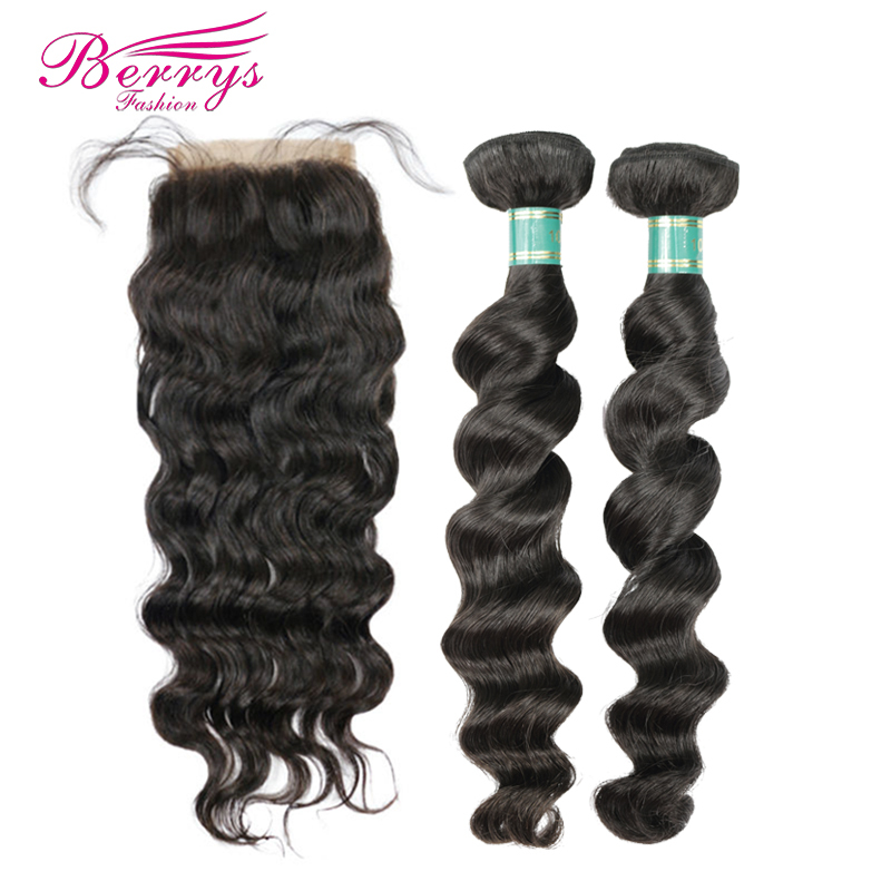 Brazilian Loose Wave Hair 2 Bundles +4*4 Closure Unprocessed Berrys 100% Virgin Human Hair Products