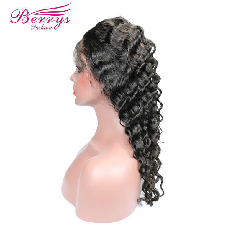 [Berrys Fashion] 360 Deep Wave Lace Frontal 22x4" Pre Plucked with Adjust Strand Elastic Band Bleached Knots 100% Virgin Hair Frontal
