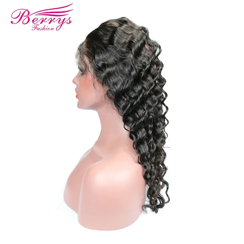 [Berrys Fashion] 360 Deep Wave Lace Frontal 22x4&quot; Pre Plucked with Adjust Strand Elastic Band Bleached Knots 100% Virgin Hair Frontal