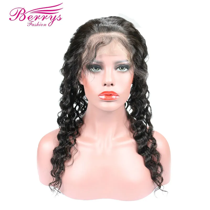 [Berrys Fashion] 360 Deep Wave Lace Frontal 22x4&quot; Pre Plucked with Adjust Strand Elastic Band Bleached Knots 100% Virgin Hair Frontal