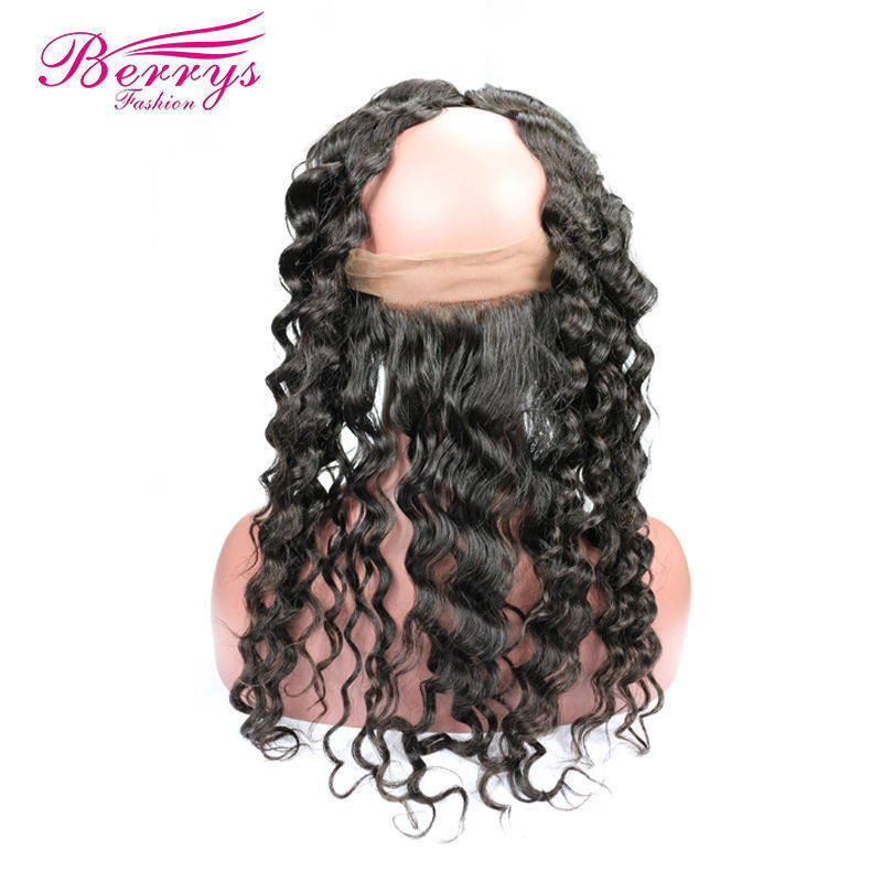 [Berrys Fashion] 360 Deep Wave Lace Frontal 22x4&quot; Pre Plucked with Adjust Strand Elastic Band Bleached Knots 100% Virgin Hair Frontal