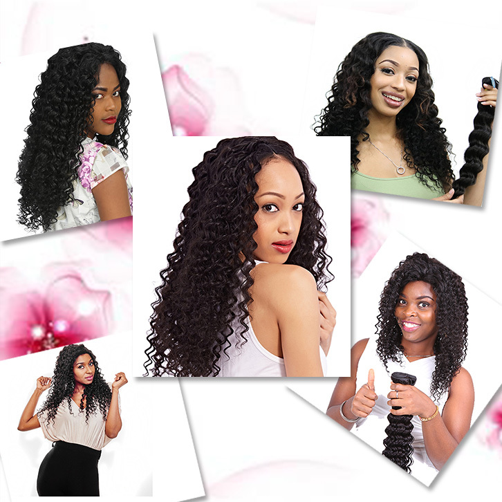 Berrysfashion 100% Human Hair 1pc Deep Wave/Curly Human Hair Weave Natural Color 100% Virgin Unprocessed Hair Extension