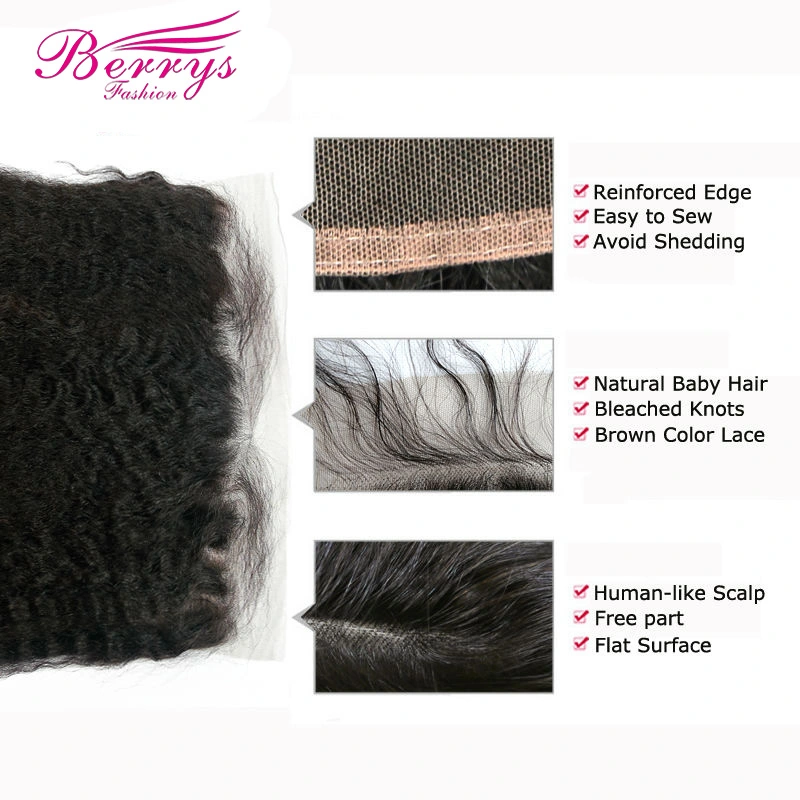 Berrys Fashion Hair Kinky Straight 2 Bundles + 1 Frontal,100% Virgin Human Hair with Bleacked Knots,No Tangle No Shedding