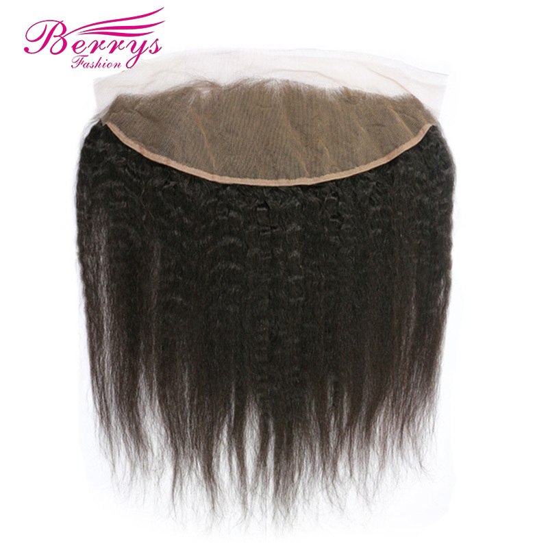 Berrys Fashion Hair Kinky Straight 2 Bundles + 1 Frontal,100% Virgin Human Hair with Bleacked Knots,No Tangle No Shedding