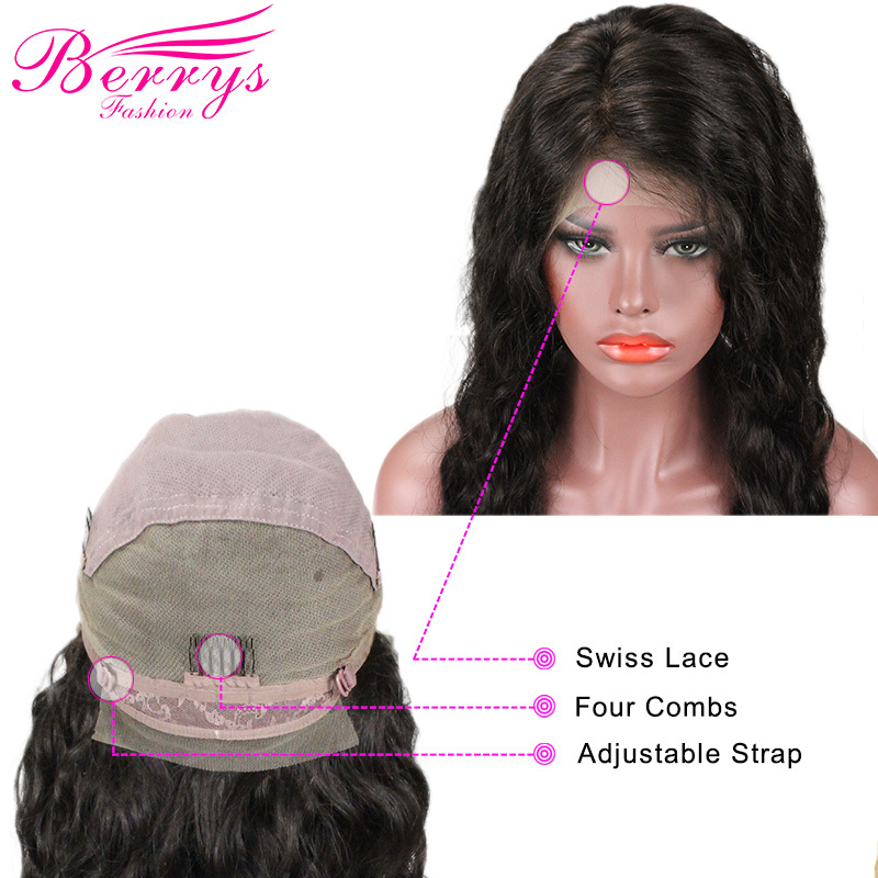 Berrys Fashion Natural Wave Full Lace Wig 150% Density, 100% Virgin Human Hair, with Pre-plucked Knots