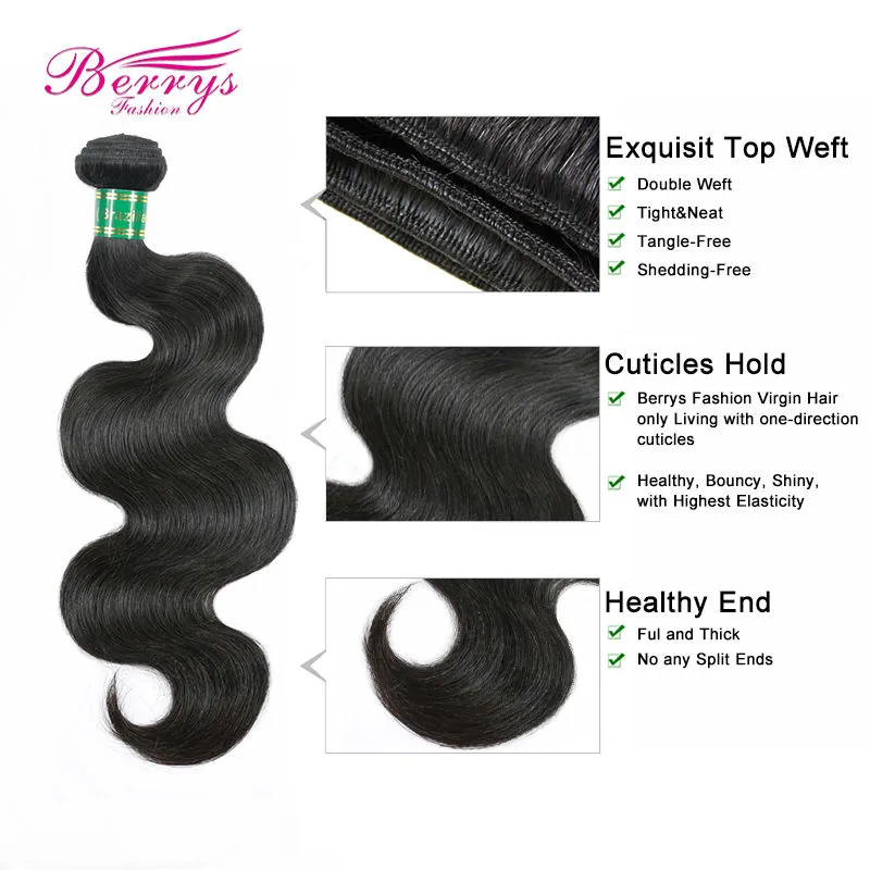 100% Virgin Hair Body Wave  3pcs/lot Human Hair Bundles Natural Color Double Weft Hair extensions Berrys Fashion Red band Hair