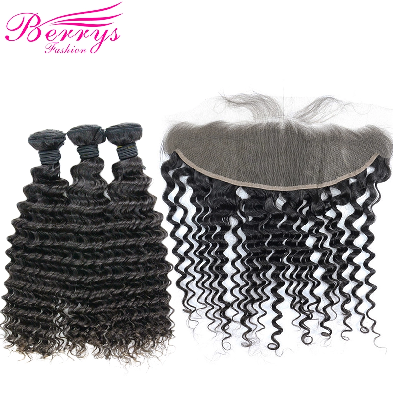 Berrys Fashion  Deep Wave Hair 3 Bundles &amp; 1 Frontal 100% Remy Human Hair with Afforable Price