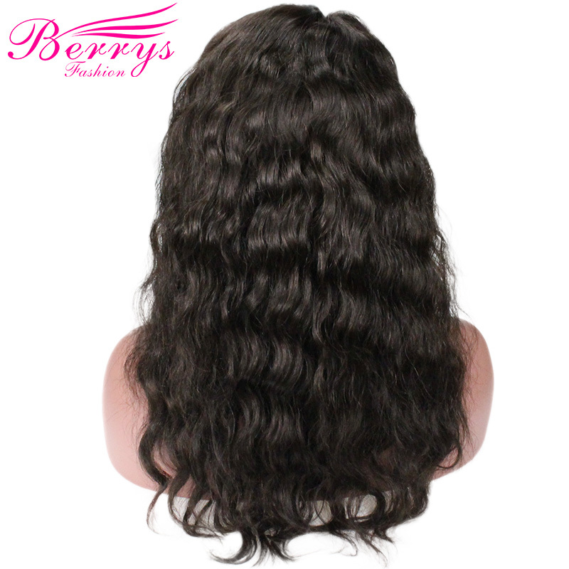Berrys Fashion Hair 100% Virgin Human Hair Water Wave 1b Color Full Lace Wig 130% Density with Bleached Knots