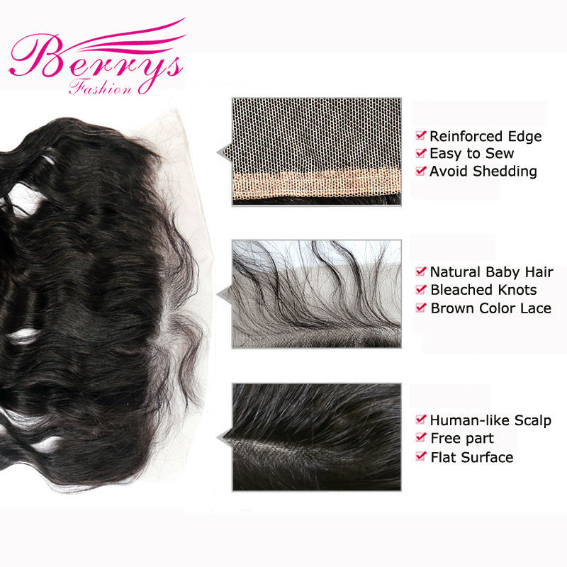 Free Shipping Loose Wave 13*4 Lace Frontal 100% Virgin Hair  with Bleached Knots and Natural Hair Line Berrys Fashion Hair