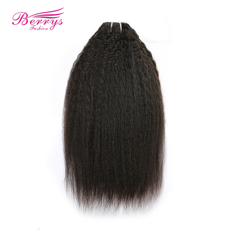 Brazilian Virgin Hair Kinky Straight Human Hair 3 PCS Bundles with Lace Closure 4x4 Unprocessed Human Hair Weft Berrys Fashion Hair