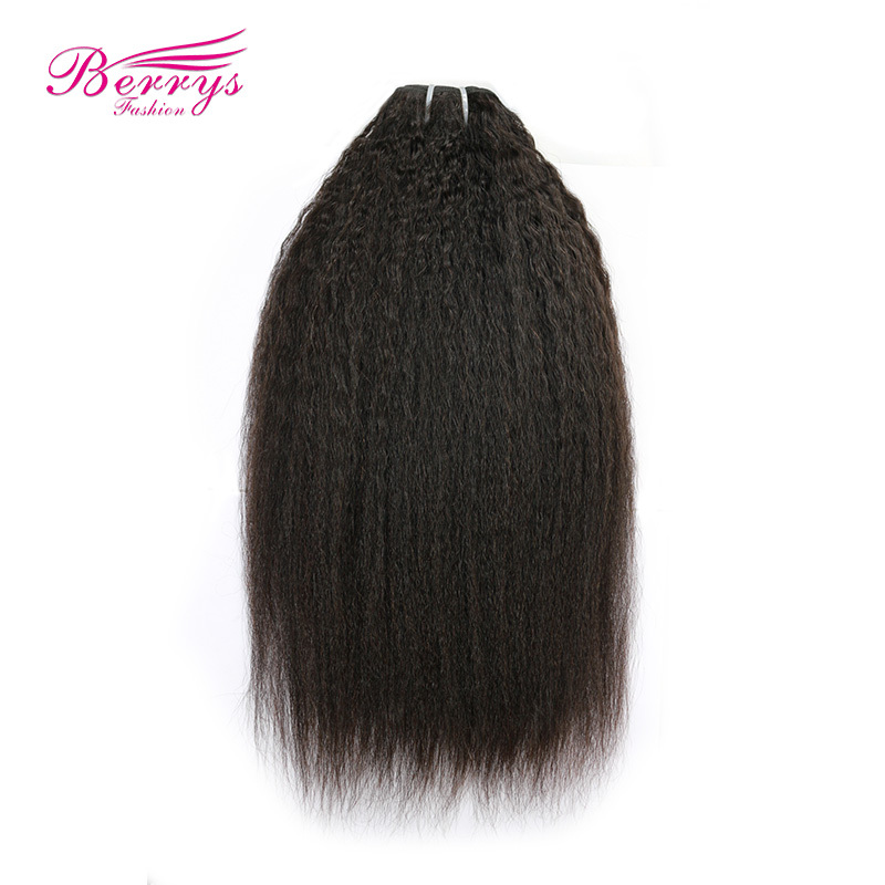 Brazilian Virgin Hair Kinky Straight Human Hair 3 PCS Bundles with Lace Closure 4x4 Unprocessed Human Hair Weft Berrys Fashion Hair
